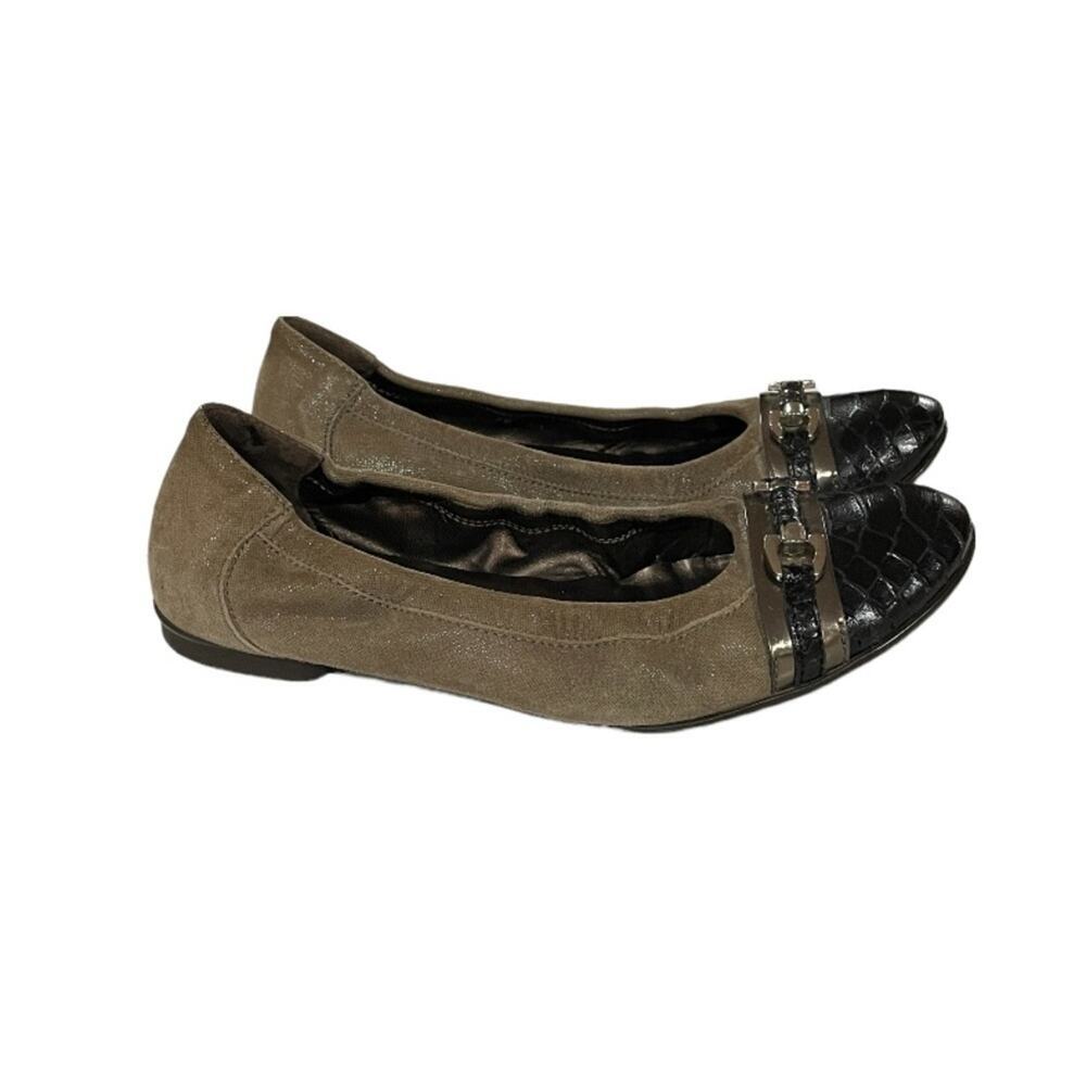 AGL Brown Horsebit Cap Toe Ballet Flats Size 38.5